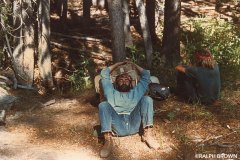 Breaktime on the trail. Yosemite National Park, California. (L to R): Jack Knieriemen and Larry Roberts. Summer, 1973.